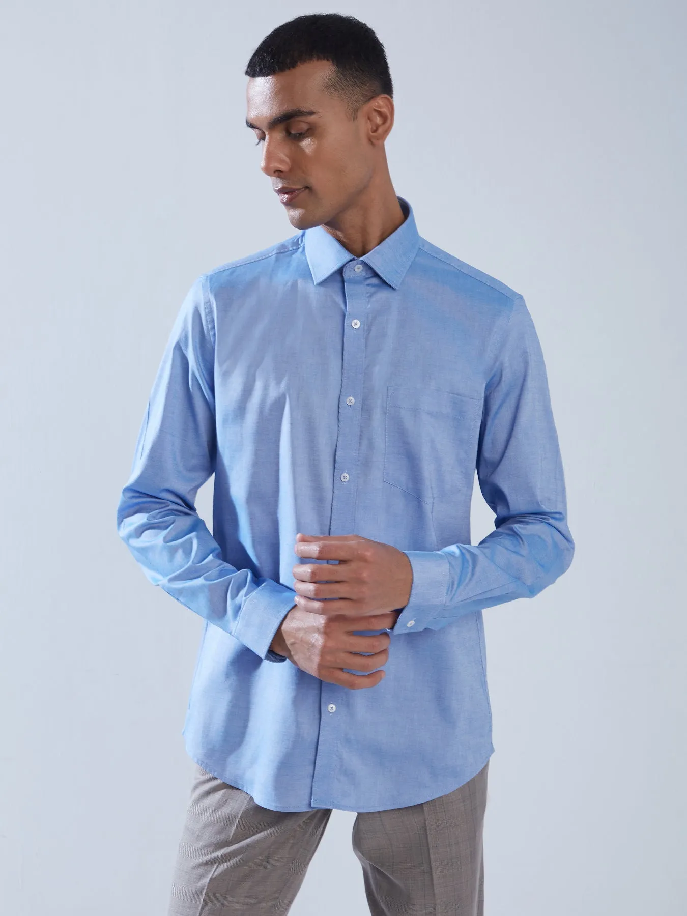 100% Cotton Light Blue SLIM FIT Full Sleeve Formal Mens Plain Shirt