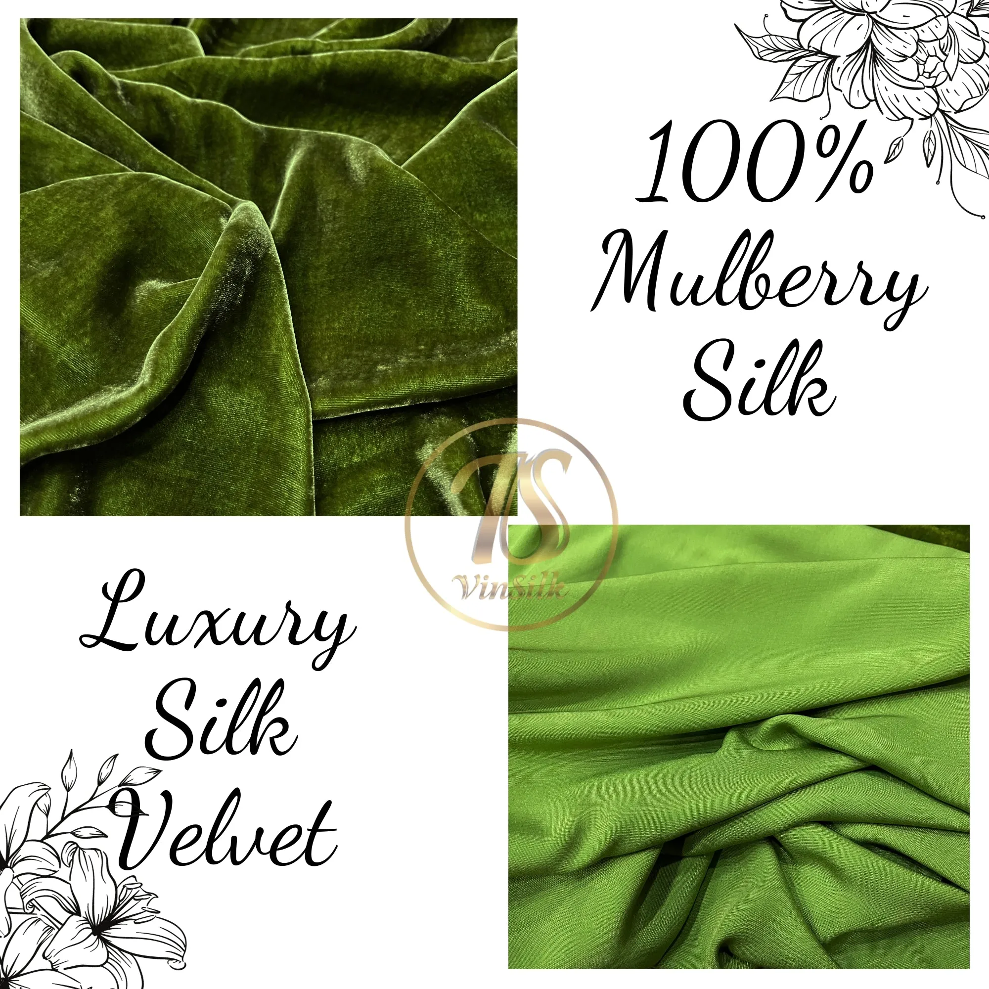 100% MULBERRY SILK VELVET fabric by the yard - Green silk velvet - Luxury Silk Velvet - Silk apparel fabric - Silk for clothes