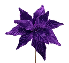 15" Velvet Glitter Poinsettia Stem:  Dark Purple