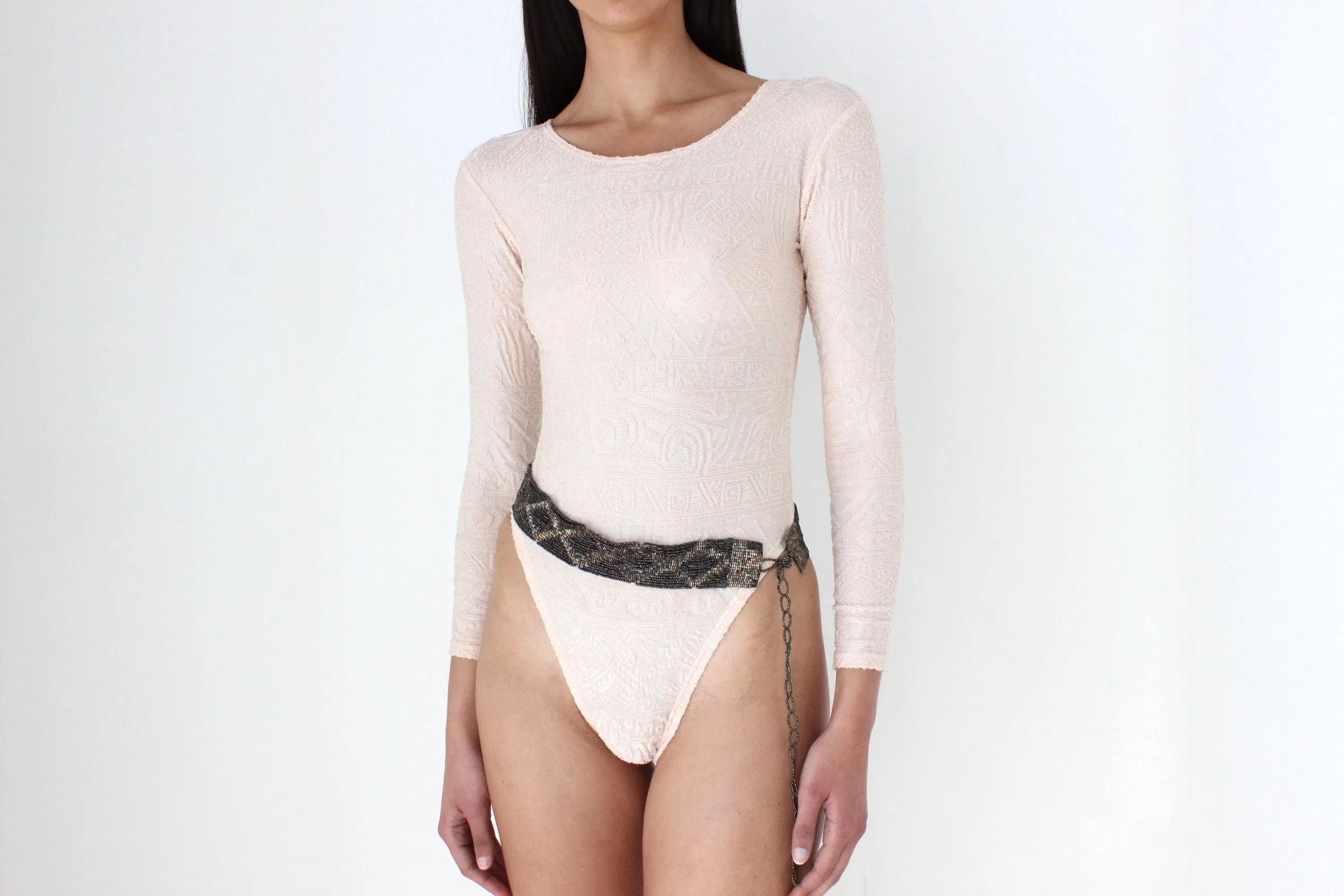 90s Textured Palest Pink Long Sleeve Bodysuit