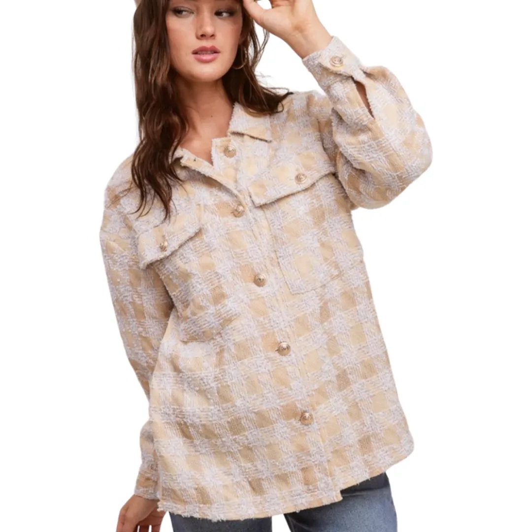 Apparel- Fanco Glitter Tweed Button Down Shacket