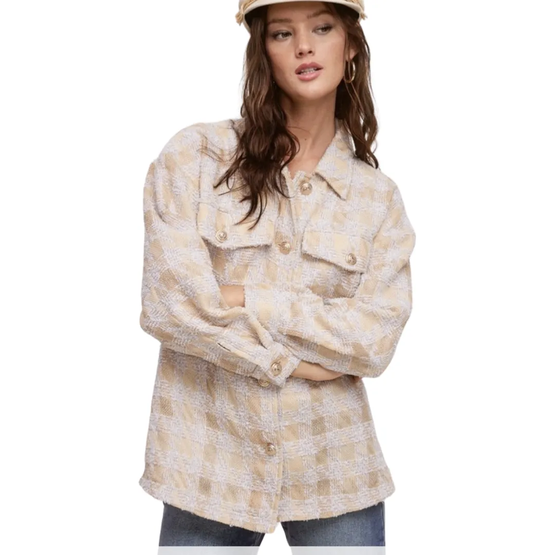 Apparel- Fanco Glitter Tweed Button Down Shacket