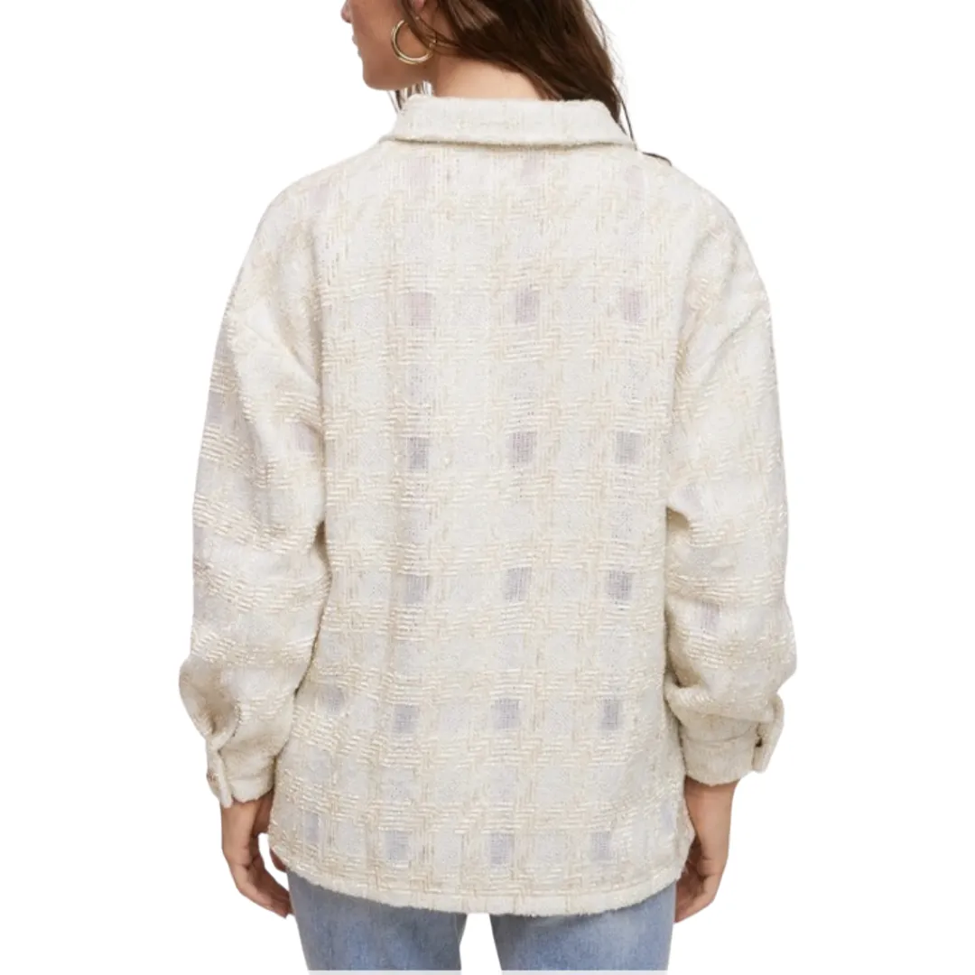 Apparel- Fanco Glitter Tweed Button Down Shacket