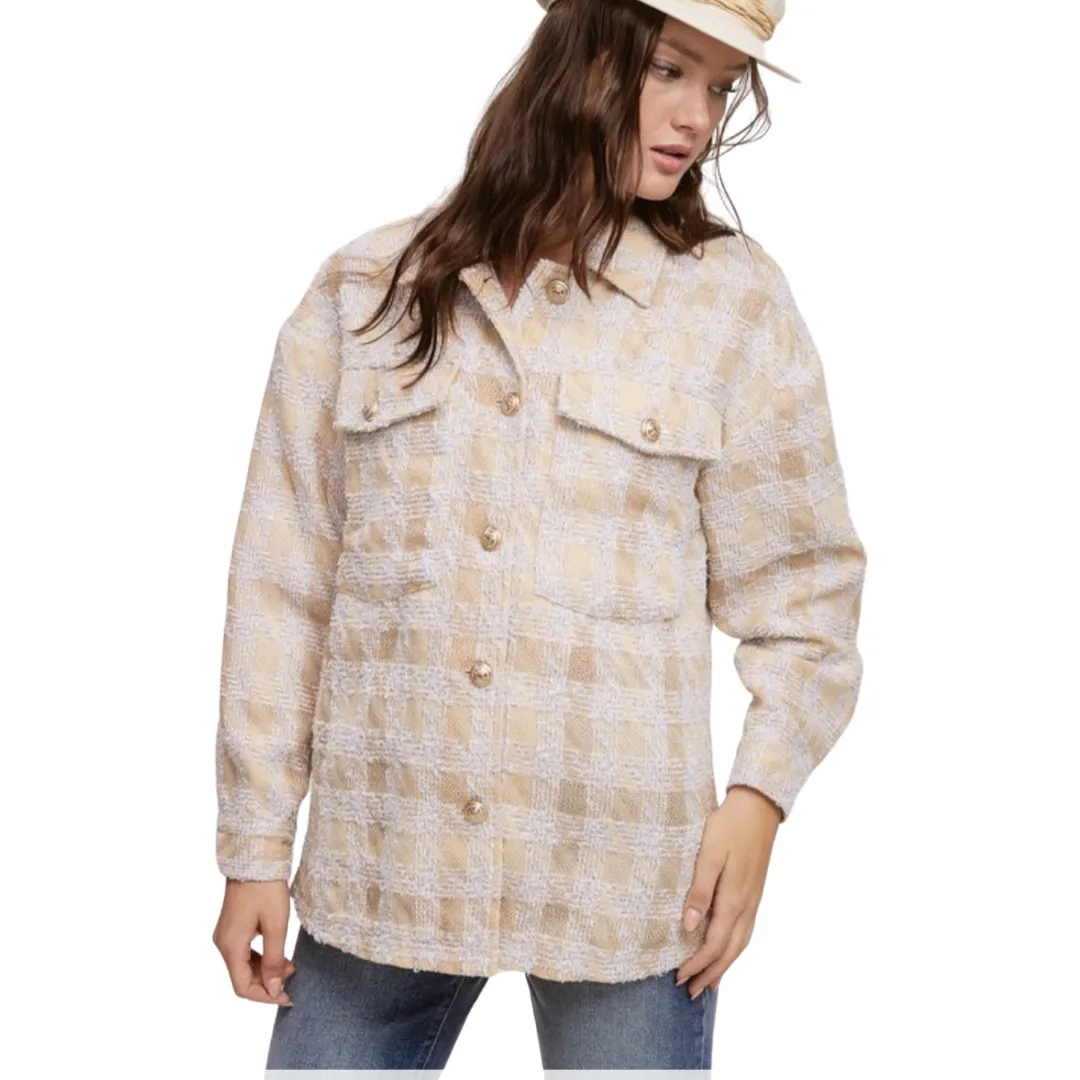 Apparel- Fanco Glitter Tweed Button Down Shacket
