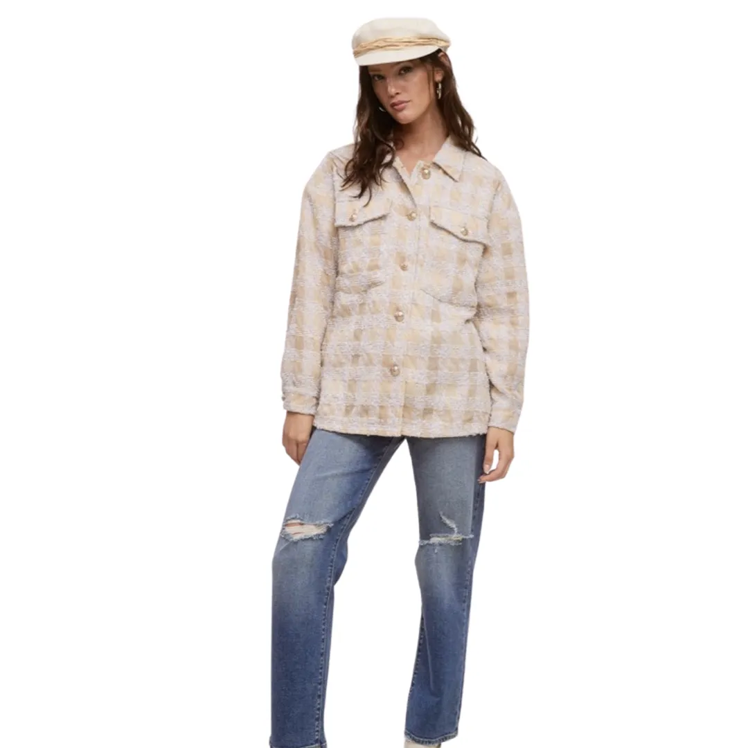 Apparel- Fanco Glitter Tweed Button Down Shacket