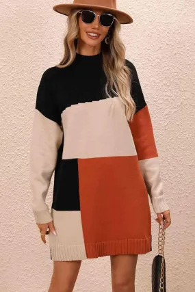 Awesome Warmth Color Block Sweater Dress