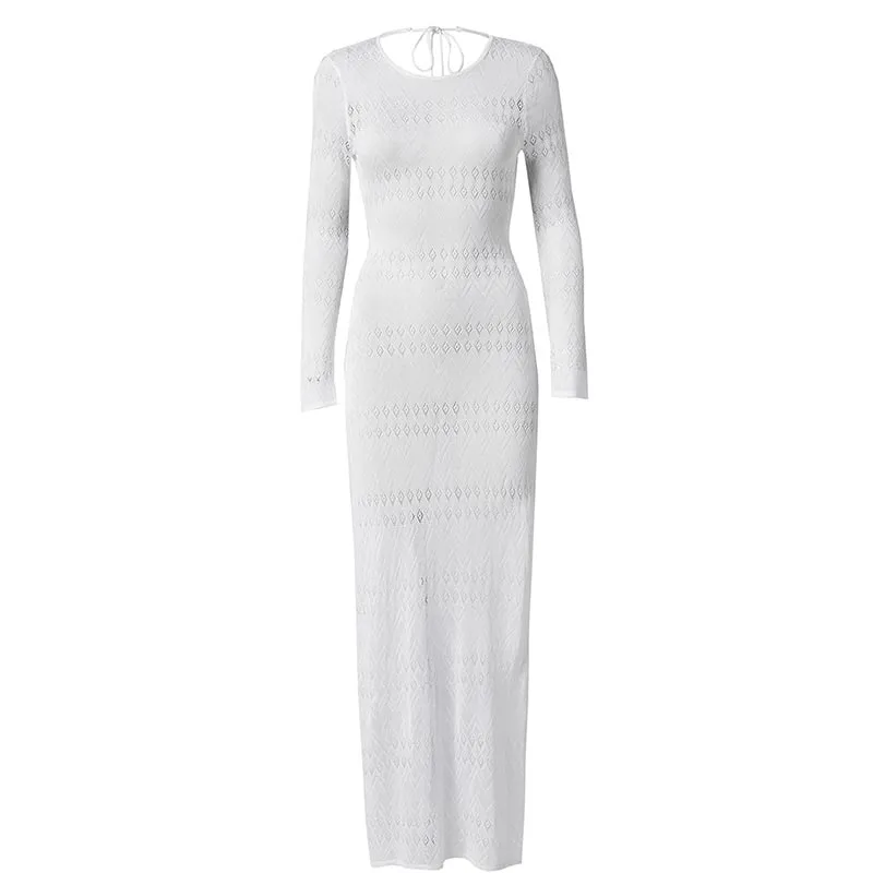 Backless Crochet Long Dress White Knit #Knit #Backless
