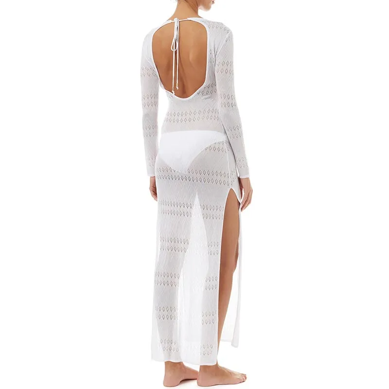 Backless Crochet Long Dress White Knit #Knit #Backless