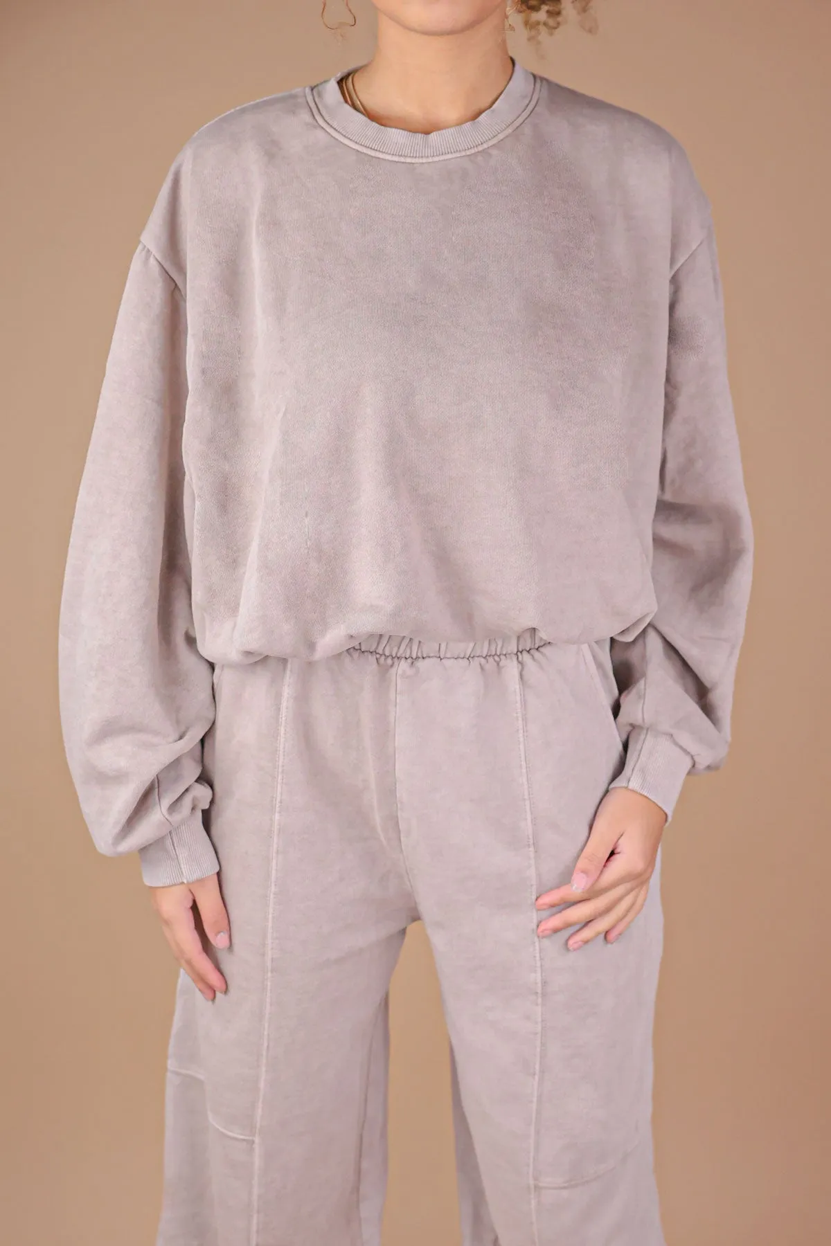 Beige Bubble Hem Sweatshirt & Joggers Tracksuit