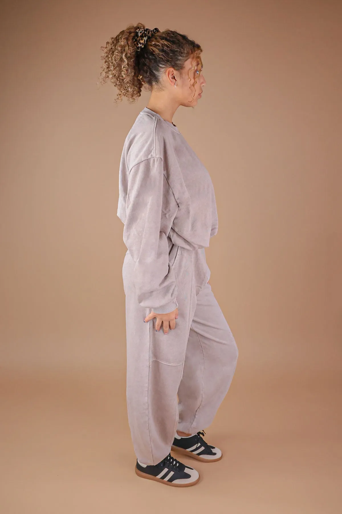 Beige Bubble Hem Sweatshirt & Joggers Tracksuit