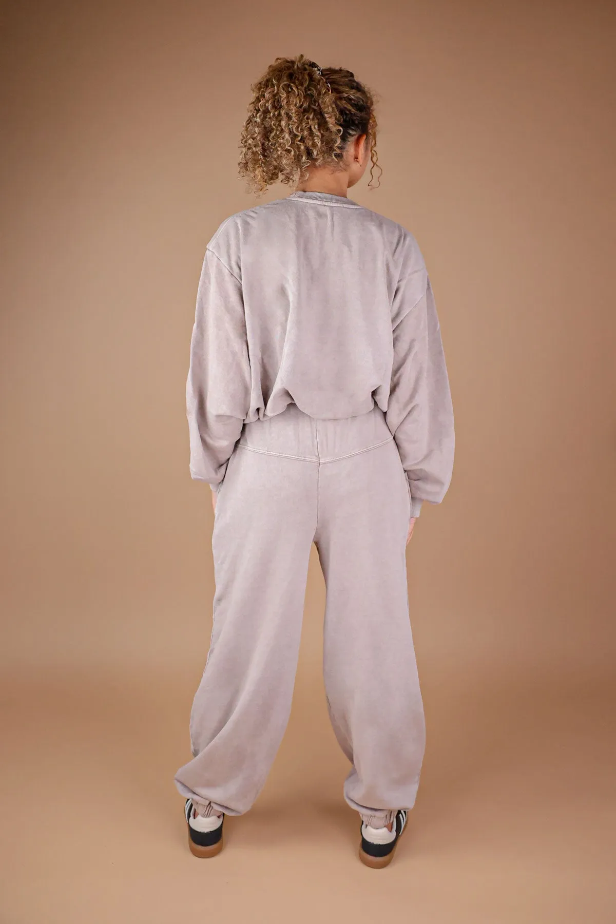 Beige Bubble Hem Sweatshirt & Joggers Tracksuit