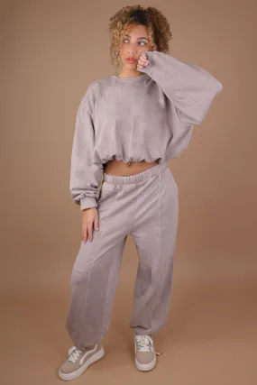 Beige Bubble Hem Sweatshirt & Joggers Tracksuit