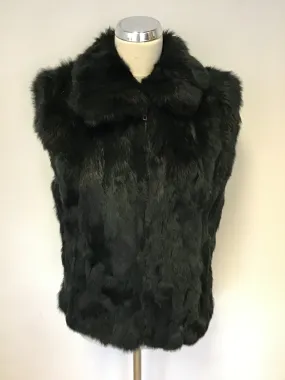 BLACK BY SAKS FIFTH AVENUE DARK GREEN DYED RABBIT FUR GILET SIZE M/L