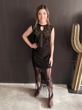 Black Keyhole Vintage Bronze Studded Bodysuit