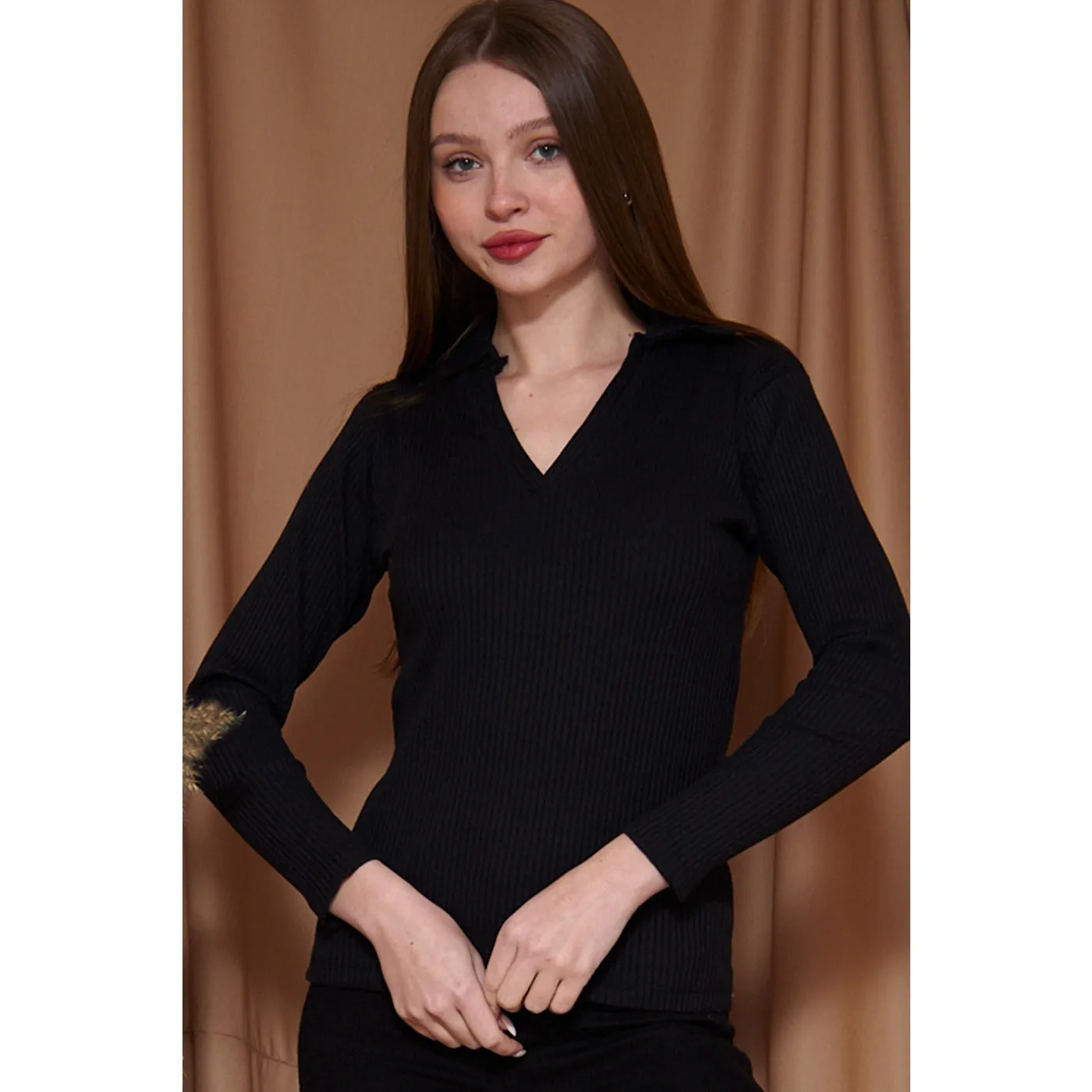 Black Ribbed Polo Sweatshirt