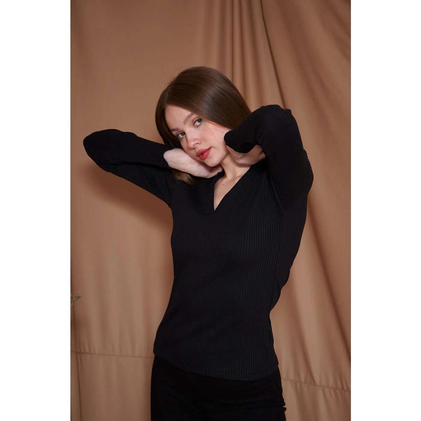 Black Ribbed Polo Sweatshirt