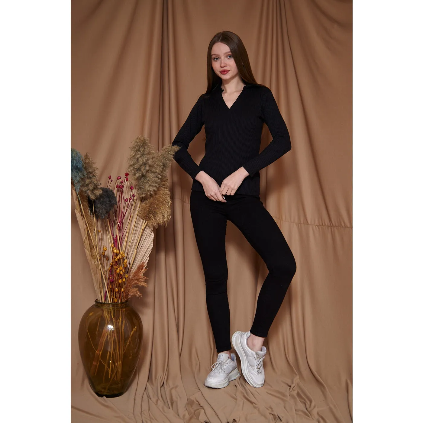 Black Ribbed Polo Sweatshirt
