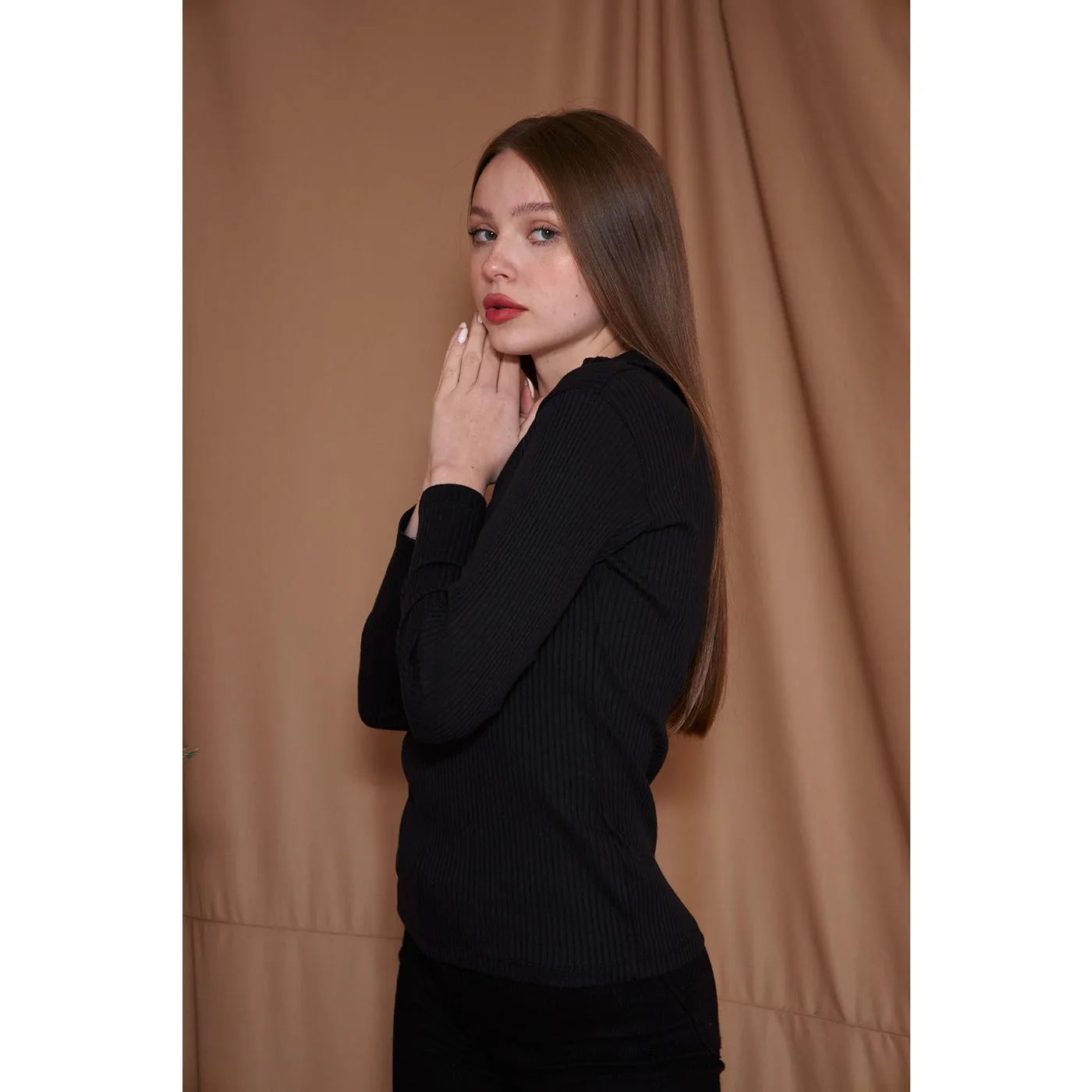 Black Ribbed Polo Sweatshirt