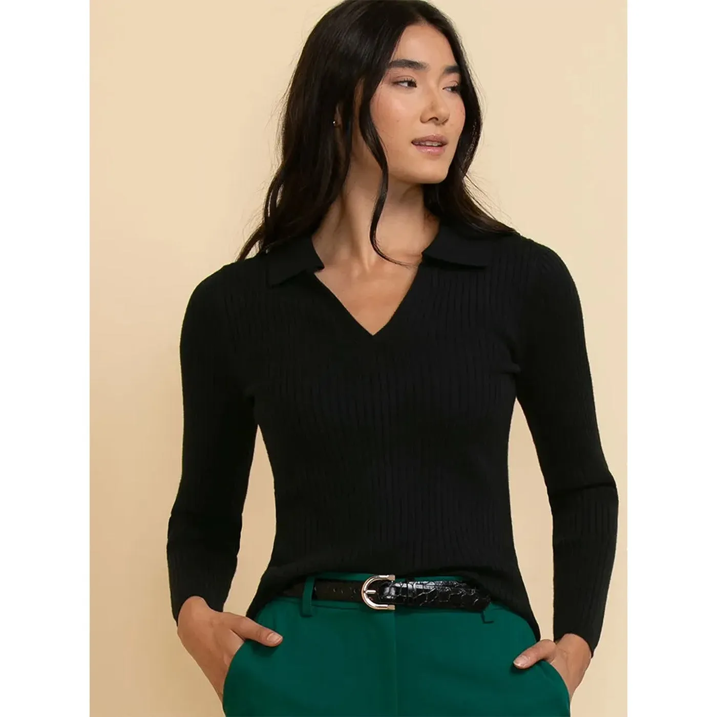 Black Ribbed Polo Sweatshirt