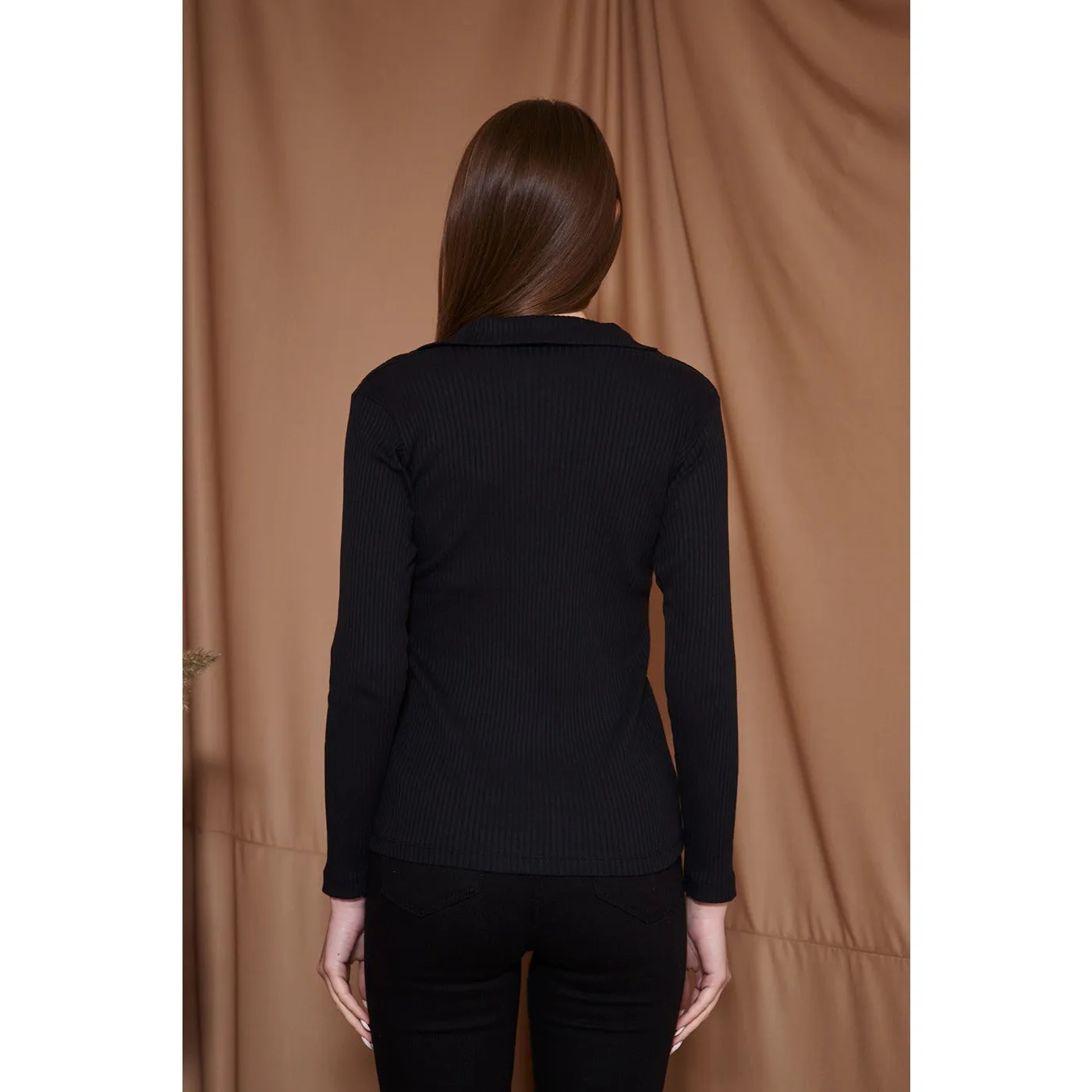 Black Ribbed Polo Sweatshirt