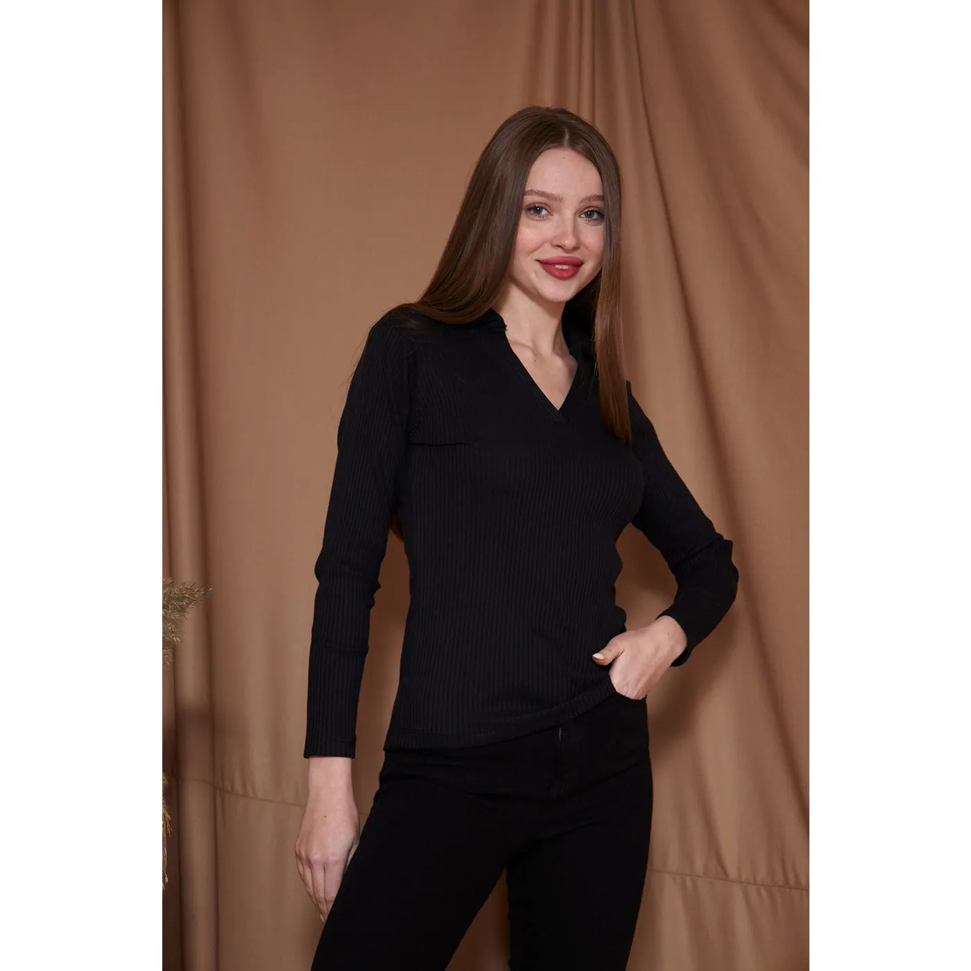 Black Ribbed Polo Sweatshirt