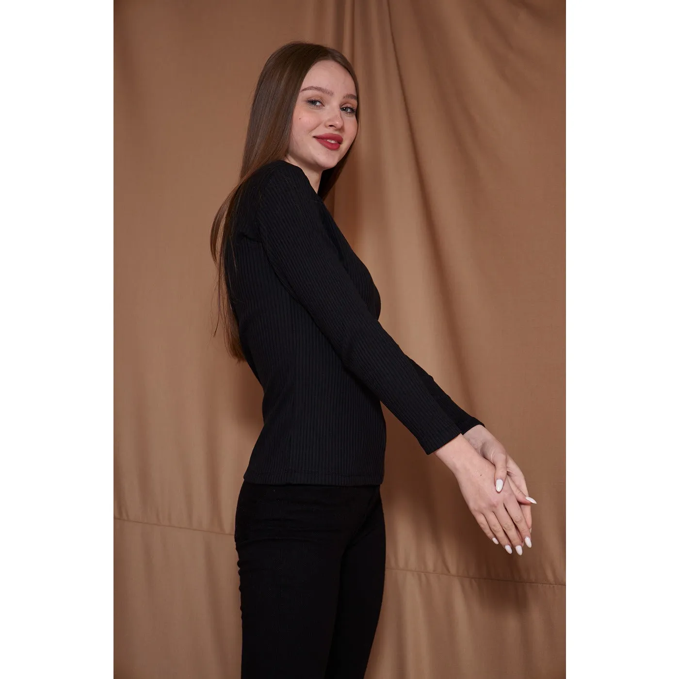Black Ribbed Polo Sweatshirt
