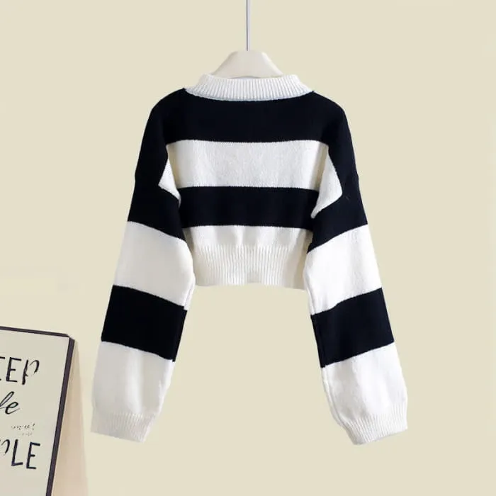 Chic Stripe Sweater Fishtail Slip Dress