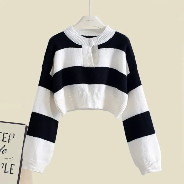 Chic Stripe Sweater Fishtail Slip Dress