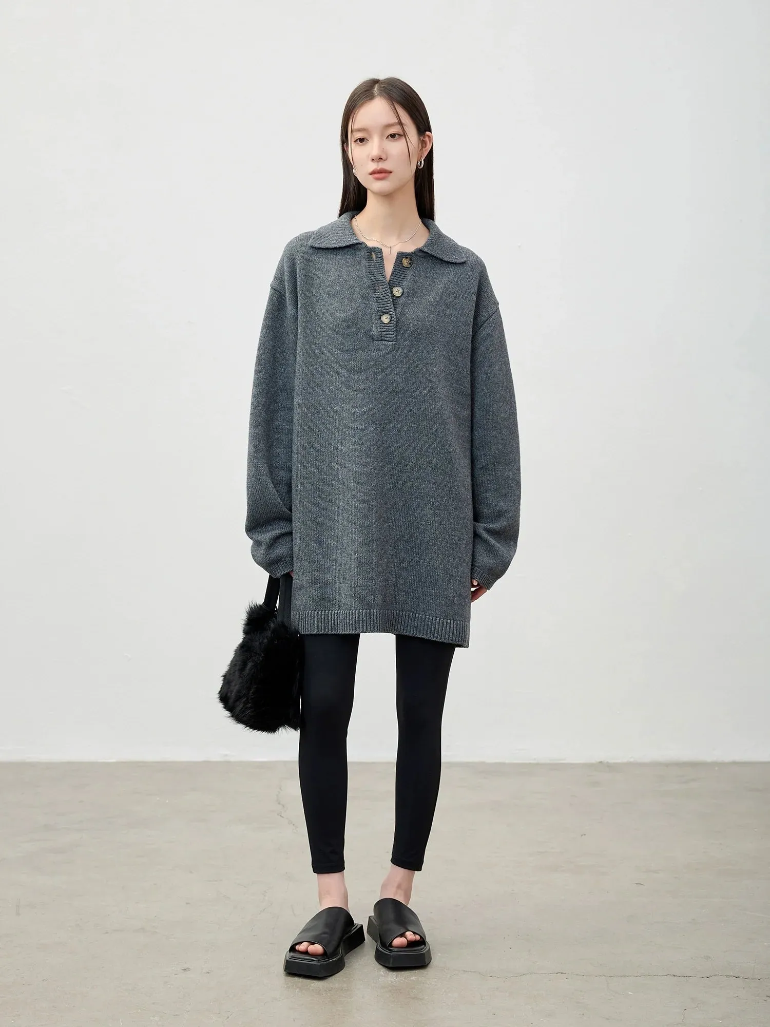 Collared Knit Sweater Dress