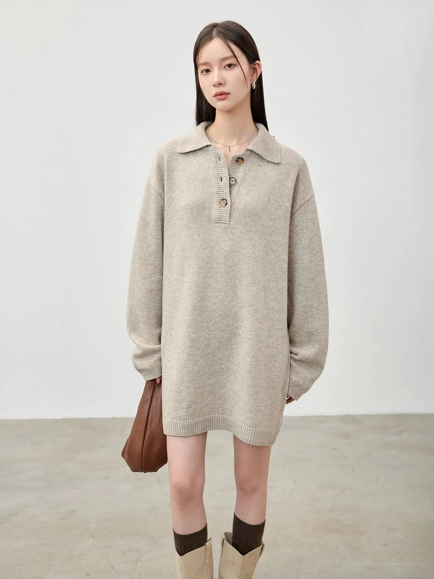 Collared Knit Sweater Dress