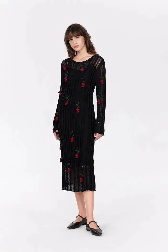Convallaria Handcrafted Crochet Long Sleeve Dress in Cotton Viscose Knit
