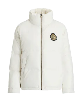Crest-patch Funnelneck Down Coat - Cream