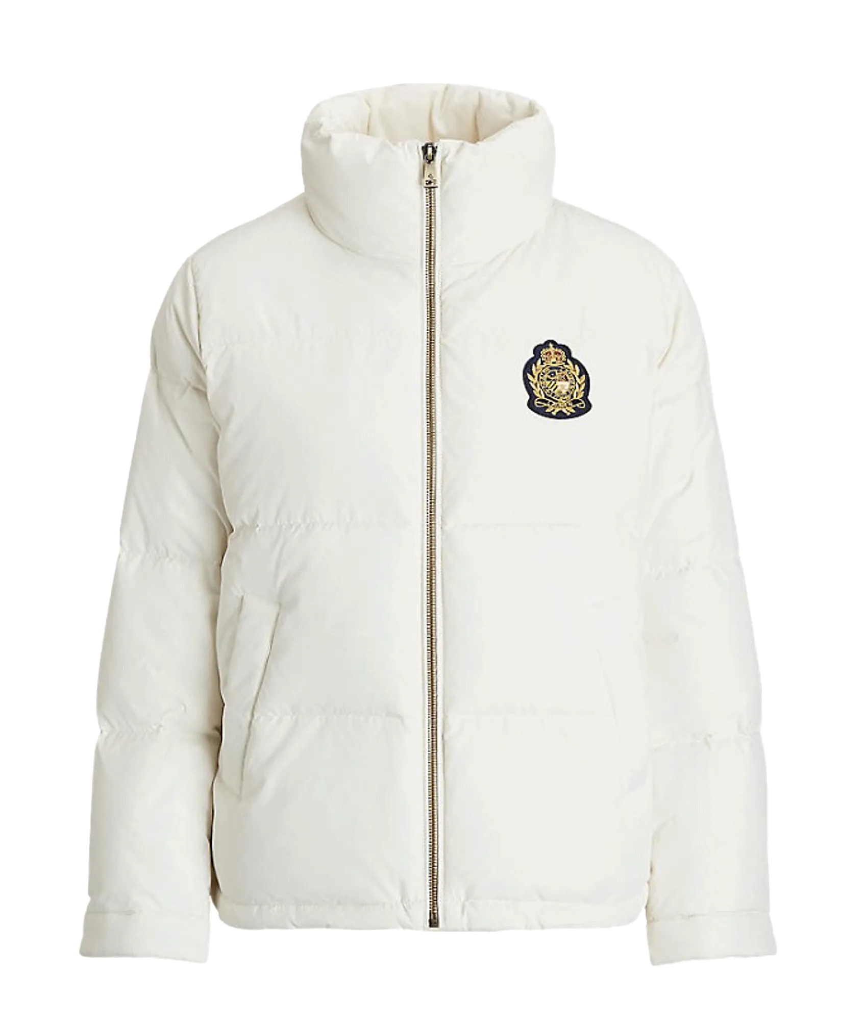 Crest-patch Funnelneck Down Coat - Cream