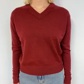 Crimson Red Cashmere V-Neck Boxy Jumper Small