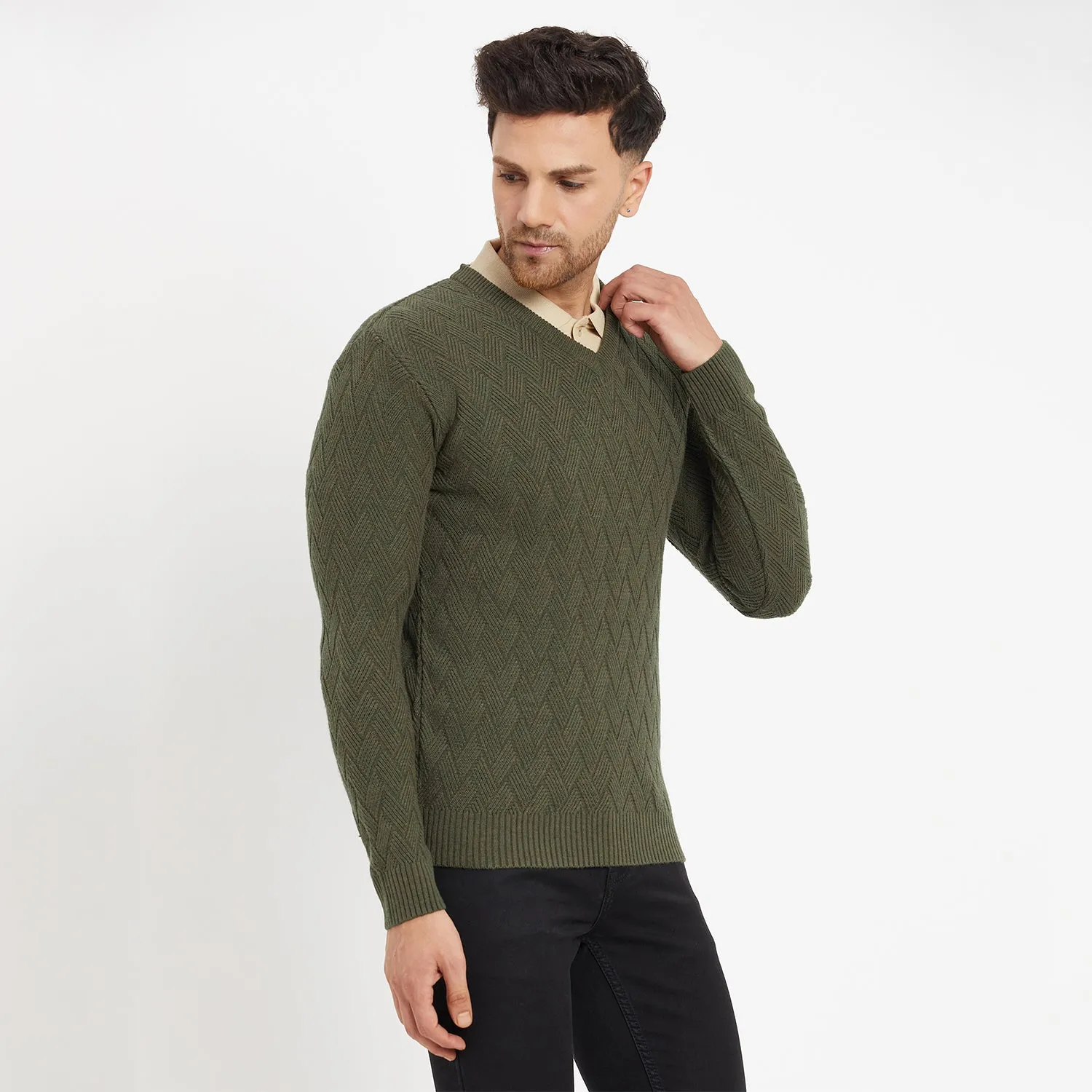 Duke Stardust Men Full Sleeve V-Neck Sweater (SDS2047)