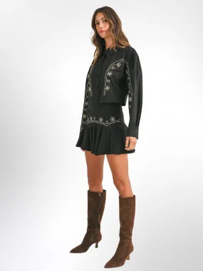 Embroidered Faux Suede Jacket