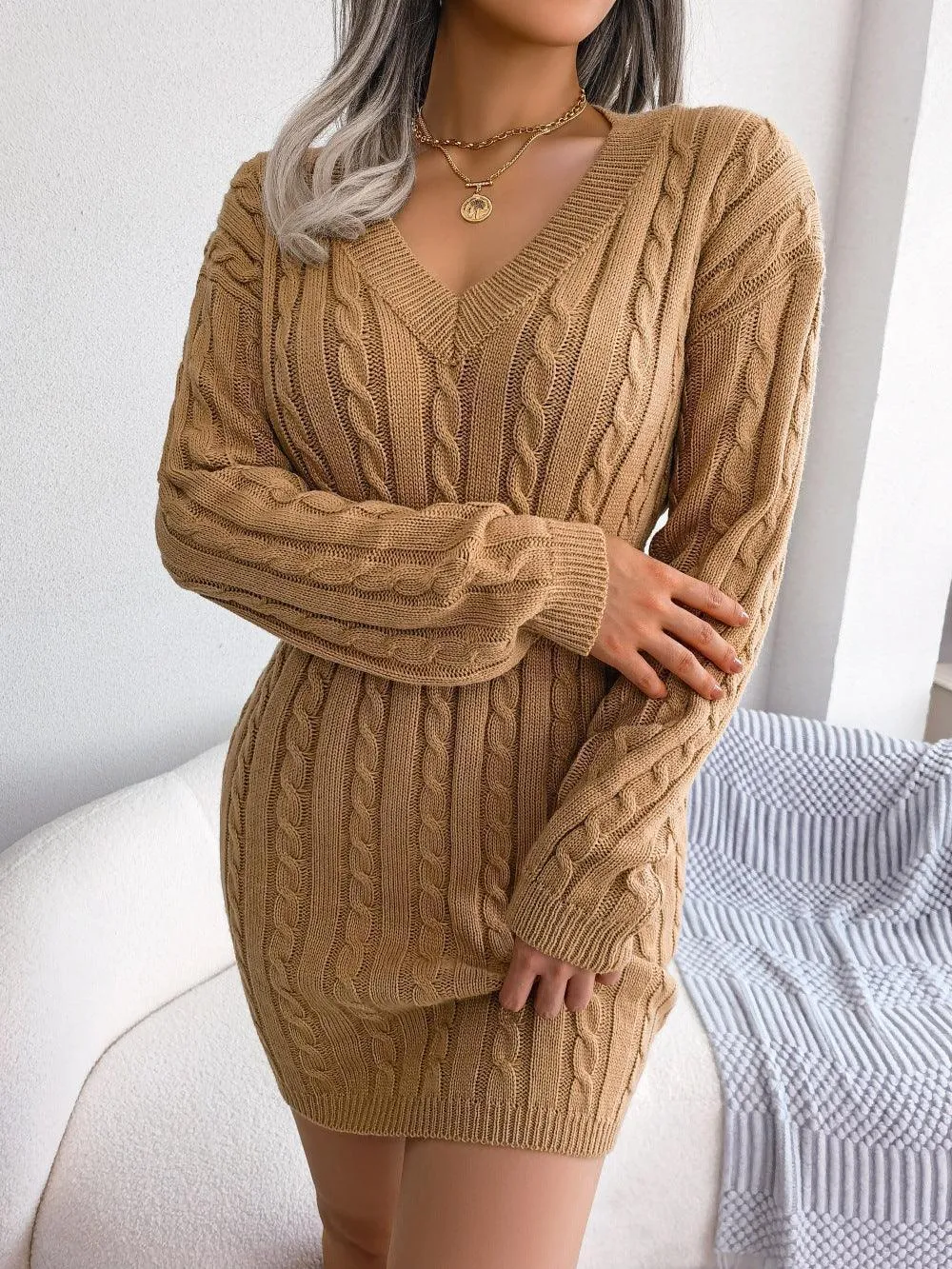Fantastic Cable-Knit Sweater Dress