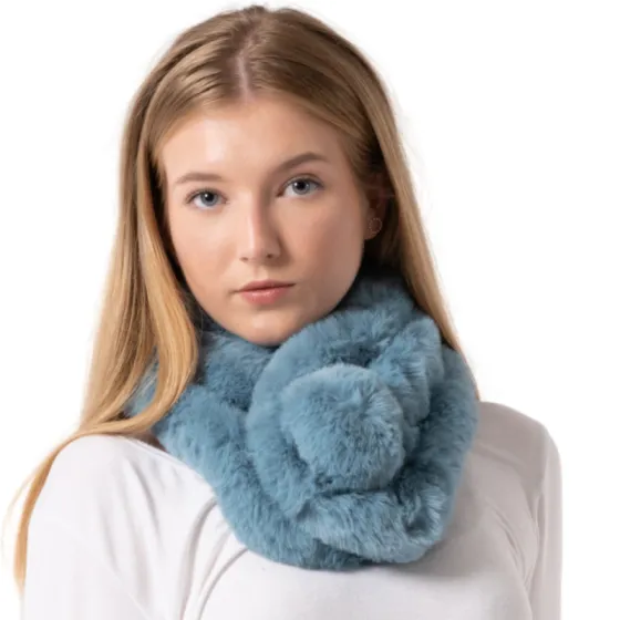 Faux Fur Pompom Scarf Black