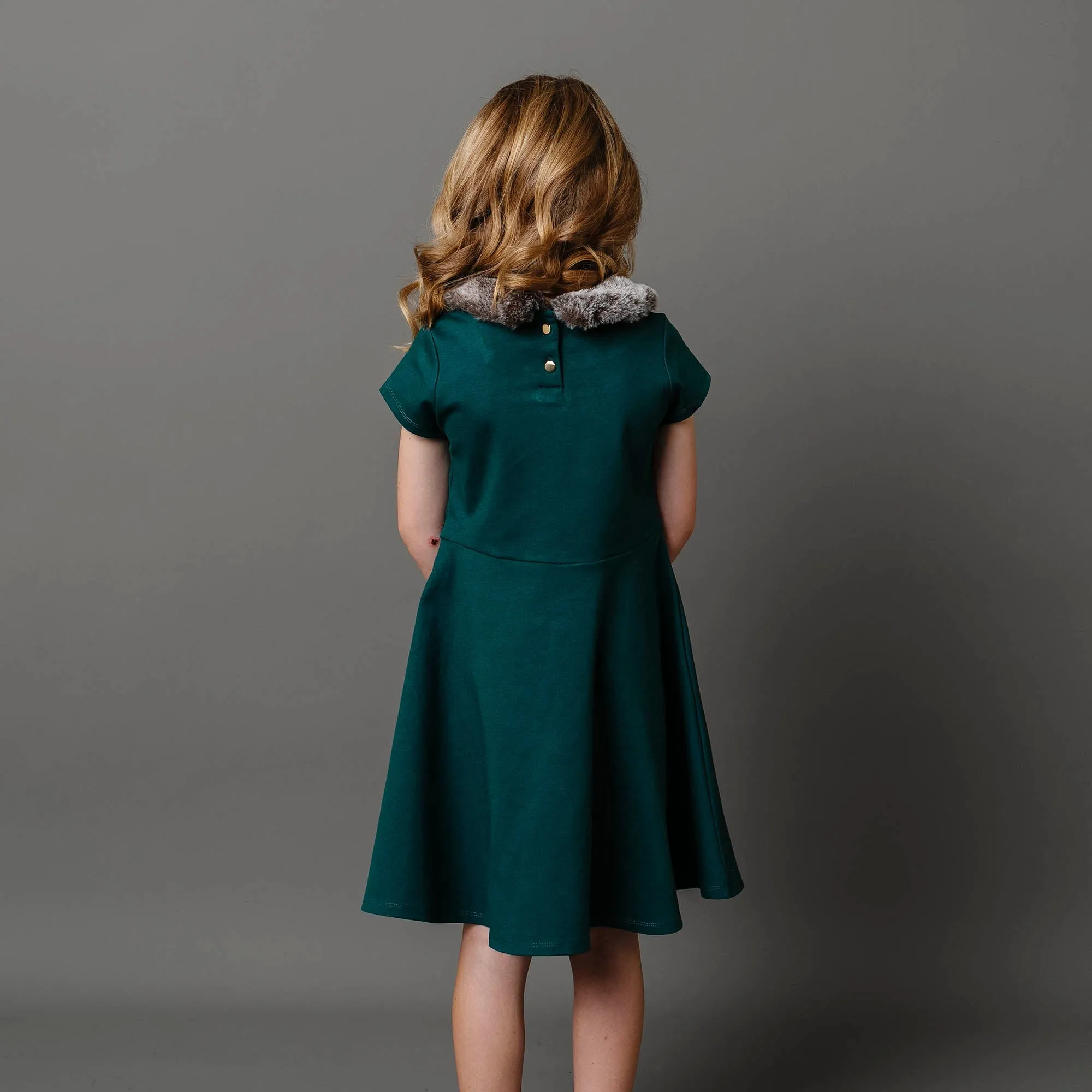 Fit and Flare Ponte Dress with Faux Fur