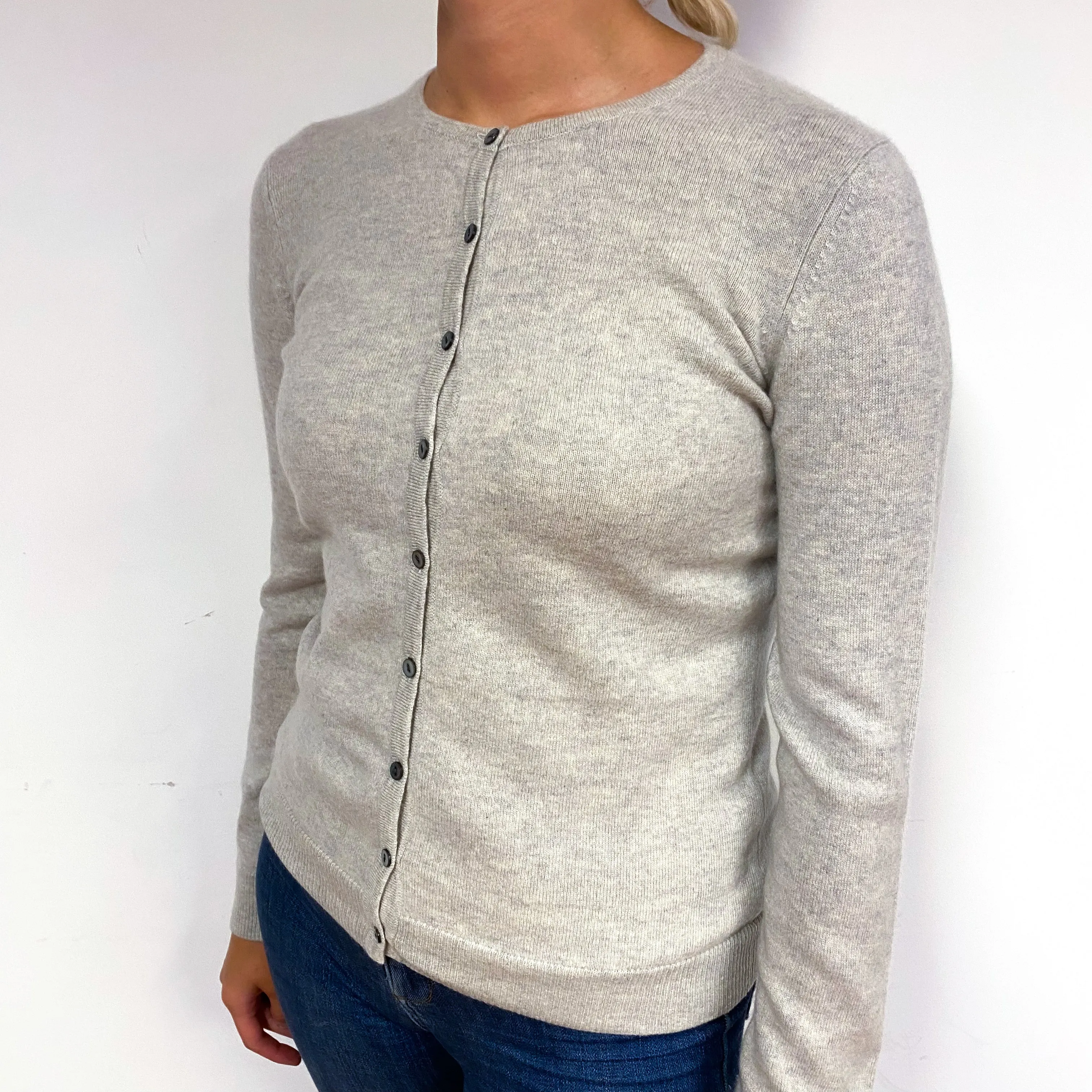Frost Grey Cashmere Crew Neck Cardigan Small
