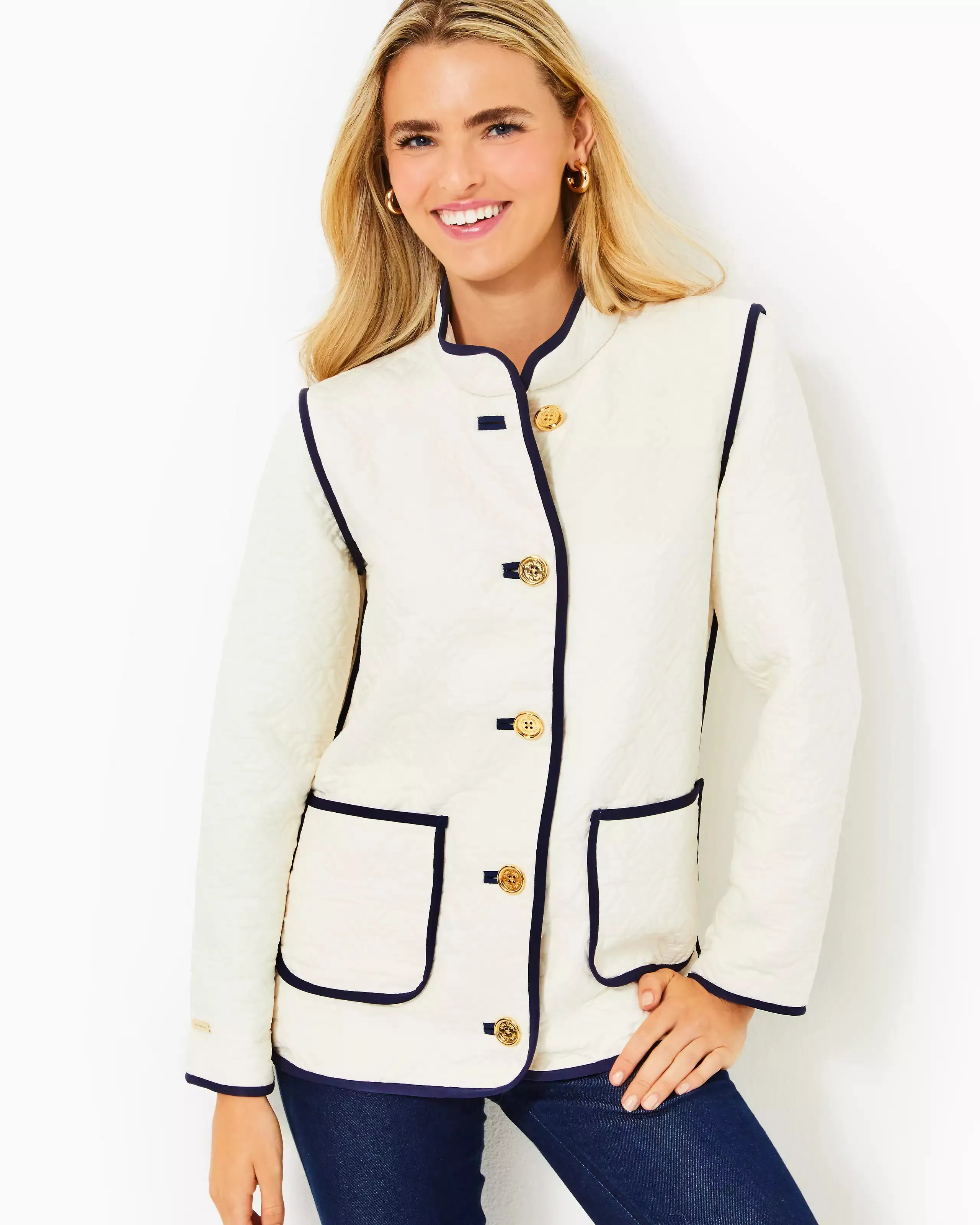 GEORGINE QUILTED JACKET COCONUT QUILTED BUTTERFLY PATTERN