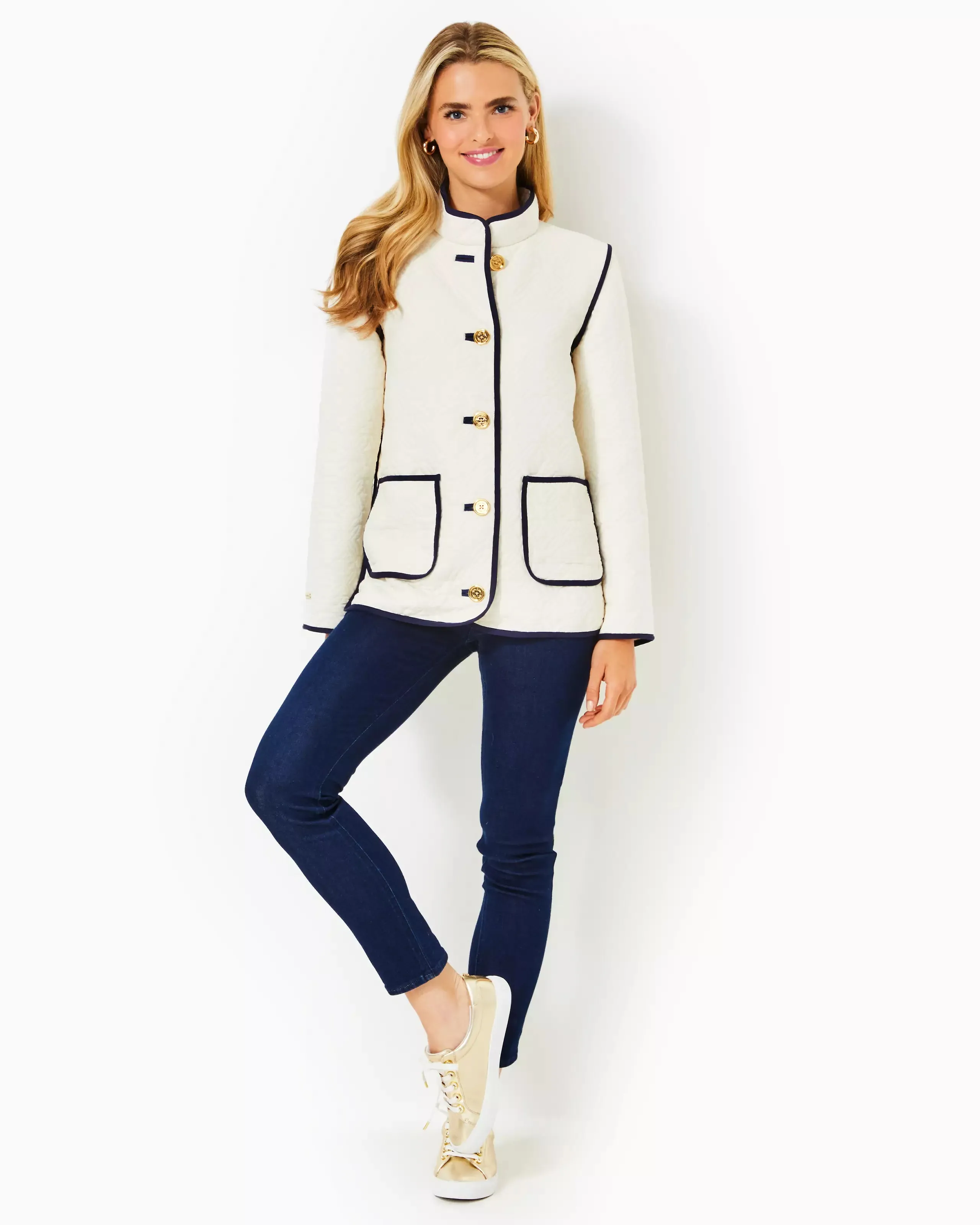 GEORGINE QUILTED JACKET COCONUT QUILTED BUTTERFLY PATTERN