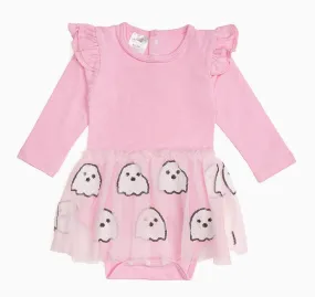 Ghost Sequin Halloween Long Sleeve Tutu Bodysuit | Sweet Wink