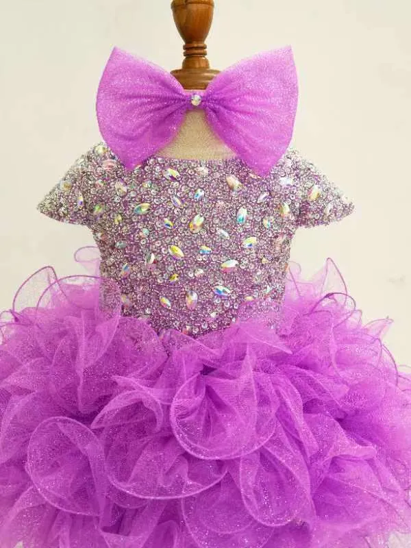 Glitzy Beaded Bodice Baby Girl Purple Cupcake Pageant Dress