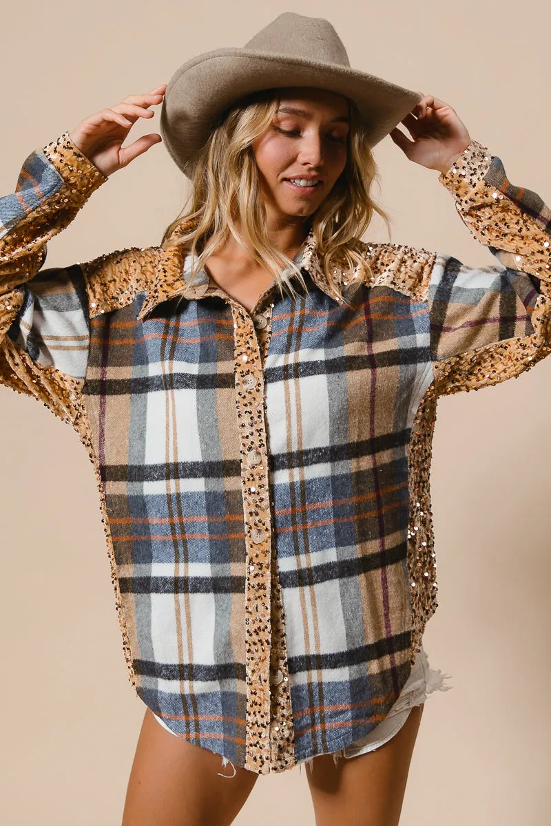 IP8936G-06 | PLAID AND SEQUIN VELVET MIX AND MATCH SHACKET