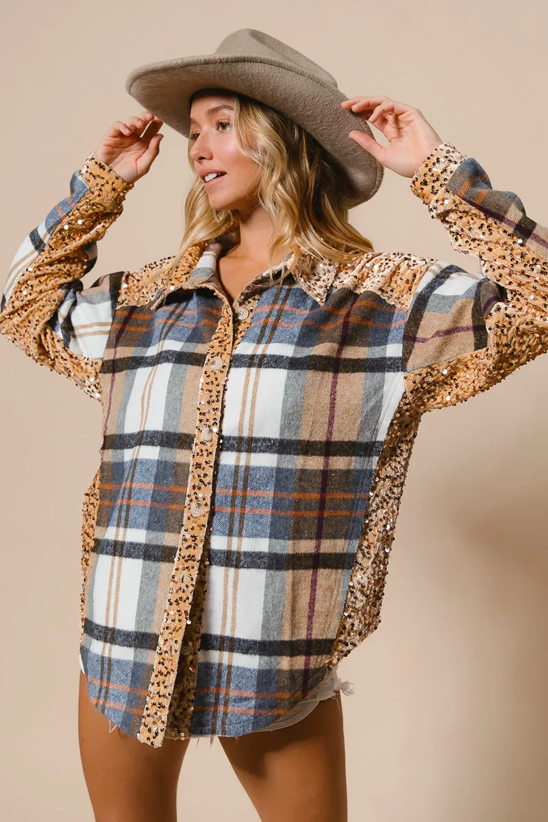IP8936G-06 | PLAID AND SEQUIN VELVET MIX AND MATCH SHACKET