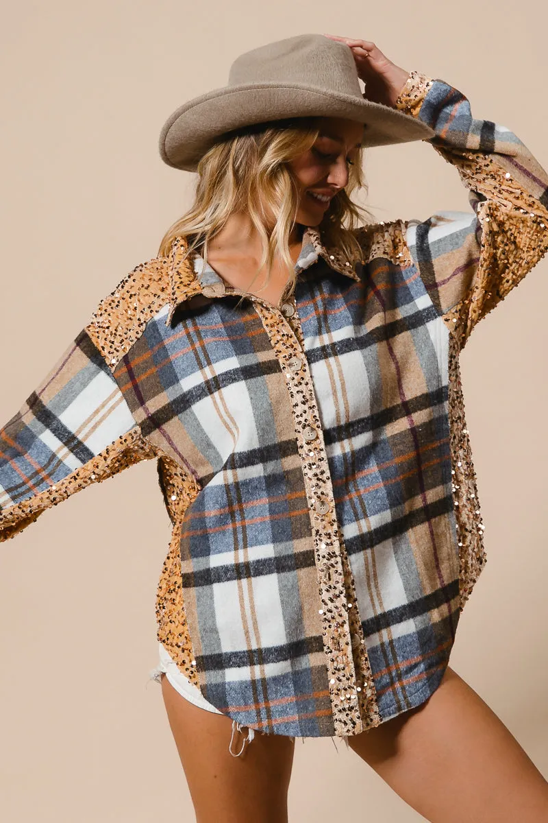 IP8936G-06 | PLAID AND SEQUIN VELVET MIX AND MATCH SHACKET