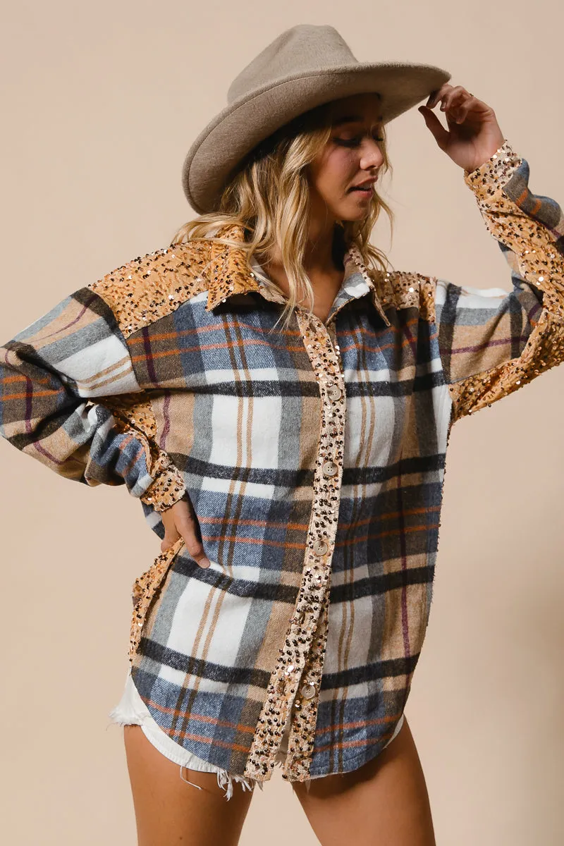 IP8936G-06 | PLAID AND SEQUIN VELVET MIX AND MATCH SHACKET
