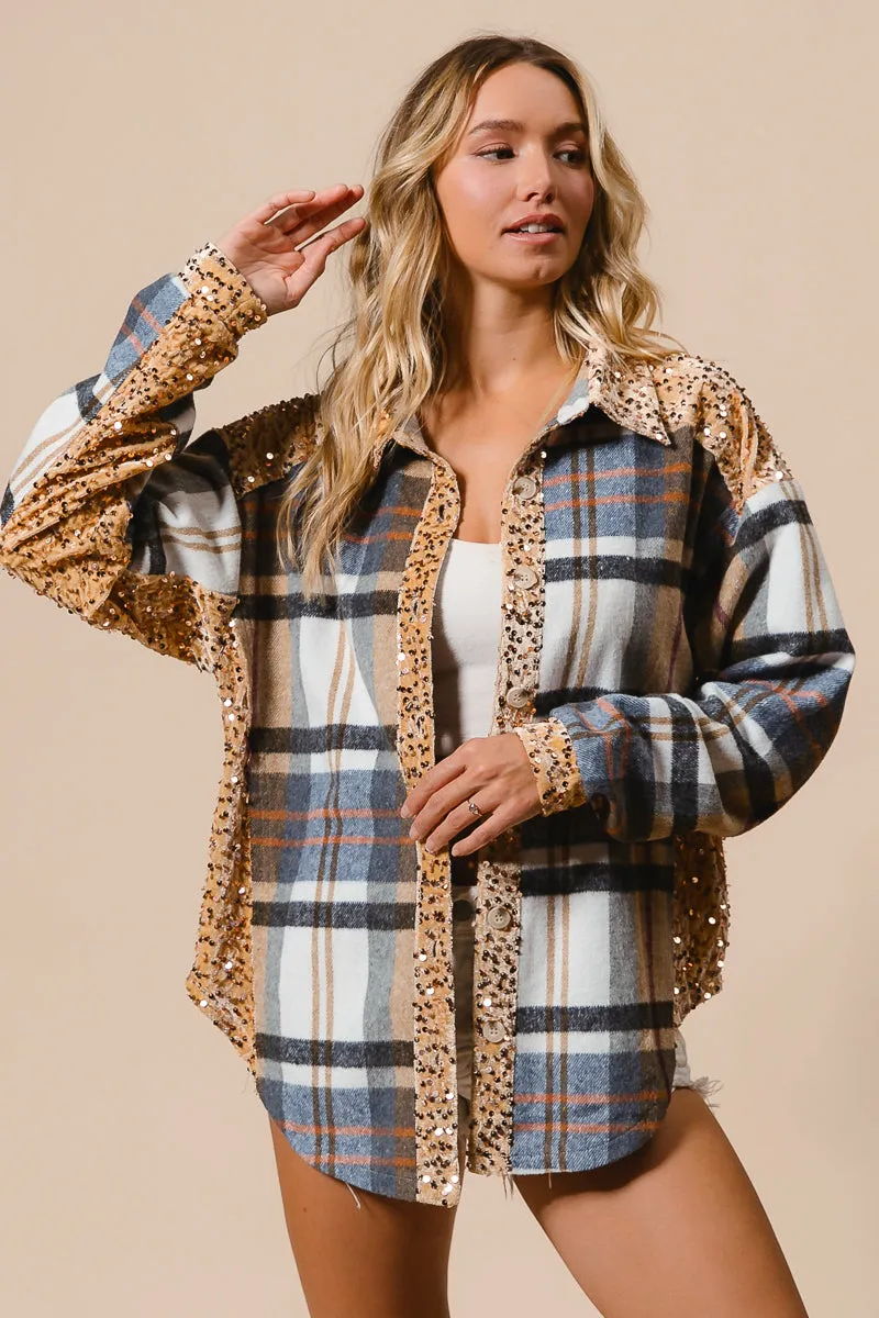 IP8936G-06 | PLAID AND SEQUIN VELVET MIX AND MATCH SHACKET
