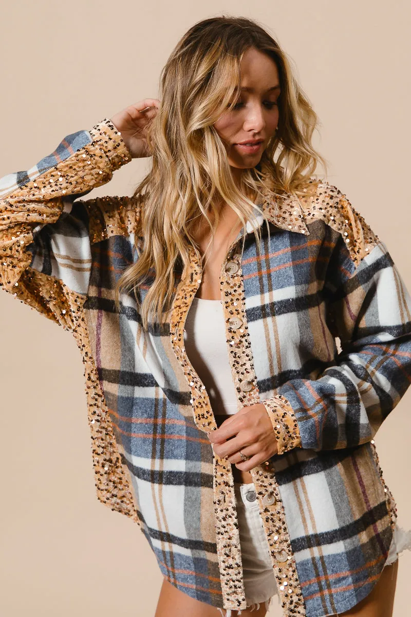 IP8936G-06 | PLAID AND SEQUIN VELVET MIX AND MATCH SHACKET